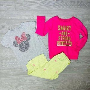 3 piece girl bundle capris , sweater & t shirt minnie mouse , tropical pants 5/6